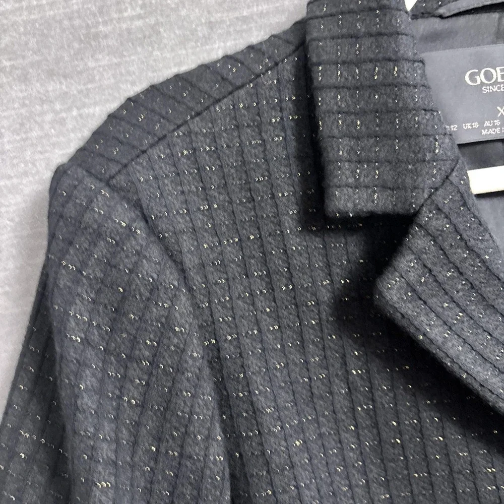 Goelia Jacket XL 12 Black Cropped Blazer Wool Blend Gold Sparkle Career Cocktail